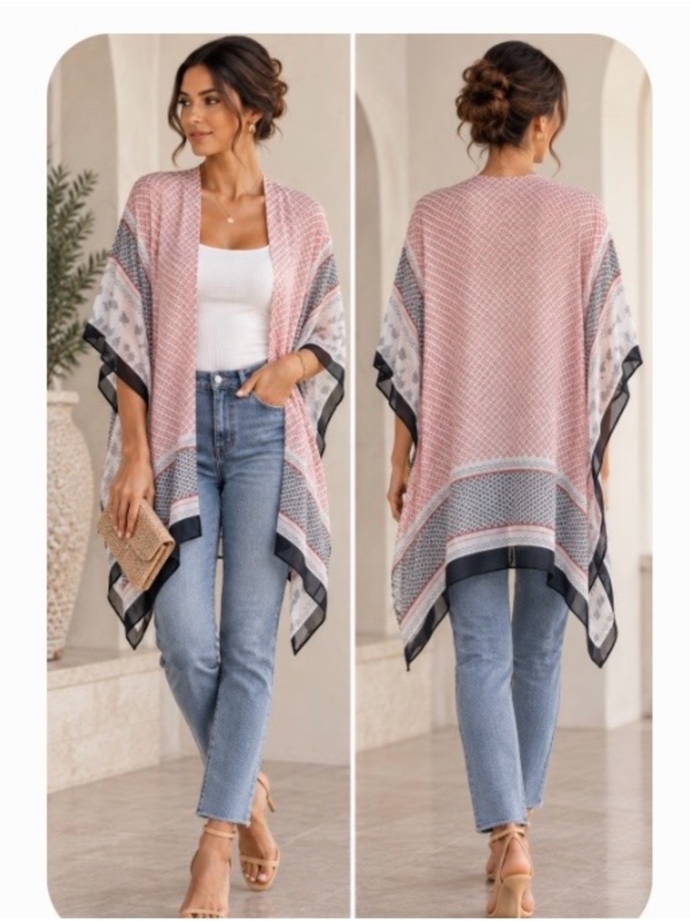 Boho Pink Patterned Kimono Cardigan